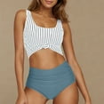 thumbnail image 1 of Qulqfy Womens Bathing Suits One Piece Tummy Control High Waisted Tankini Striped Tie Knot Cutout Square Neck Swimwear Women Swimsuits L, 1 of 7