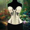 thumbnail image 1 of Qulqfy Womens Beige Corset Top Lace Up Overbust Corset Boned Strapless Solid Corset Tops for Women, 1 of 8