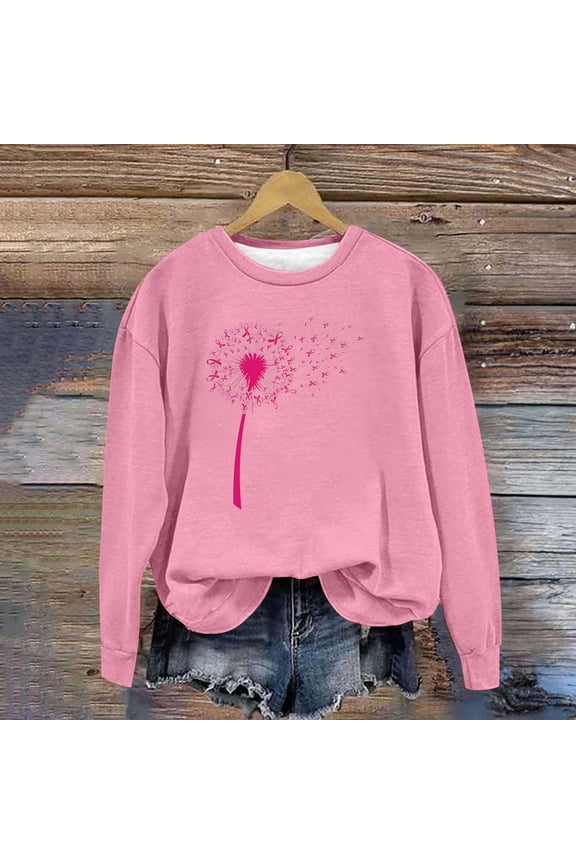 Womens Breast Cancer Sweatshirts Pink Ribbon Crew Neck BCAD Shirts Breast Cancer Awareness Tops for Women 5XL