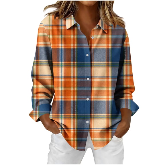 Qulqfy Womens Button Down Blouse Business Causal Long Sleeve Plaid Shirts Checkered Collared Shirts Womens Tops