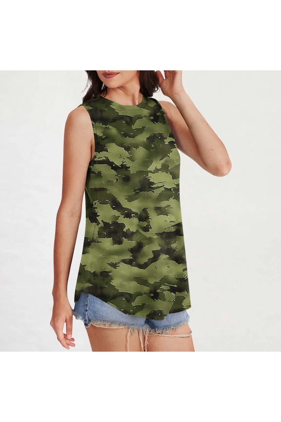 Womens Camisole Tank Tops Camo Summer Going Out Green Shirts Spring Crew Neck Sleeveless Camisole Women Tops XL