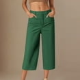 thumbnail image 1 of Qulqfy Womens Capris Green Stretch Flat Front Dressy Casual Capris High Waisted Summer Pants with Pockets Women Dress Pants L, 1 of 5