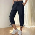 thumbnail image 1 of Qulqfy Womens Cotton Capris Cargo High Waist Blue Tie Side Drawstring Wide Leg Capris L, 1 of 7