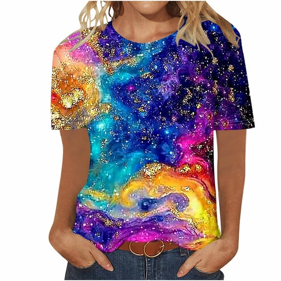 Qulqfy Womens Crew Neck Tshirts Sparkly Pink Short Sleeve Shirts Spring Summer Graphic Tees XXL