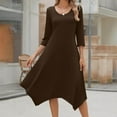 thumbnail image 1 of Qulqfy Womens Dresses for Wedding Guest Midi Brown 3/4 Sleeve Crewneck Irregular Hem Flowy Swing Dresses Dresses for Women XL, 1 of 9