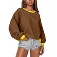 thumbnail image 1 of Qulqfy Womens Fall Sweatshirts Winter Long Sleeve Crew Neck Shirts Women's Brown Tops M, 1 of 5