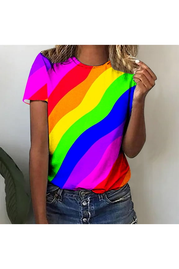 Womens Fitted Tops Short Sleeve Neon Crew Neck Loose T-Shirt Womens Tshirts L