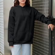 Qulqfy Womens Fleece Hoodies Black Plus Size Winter Sweatshirts Women Fall 2025 Tops L
