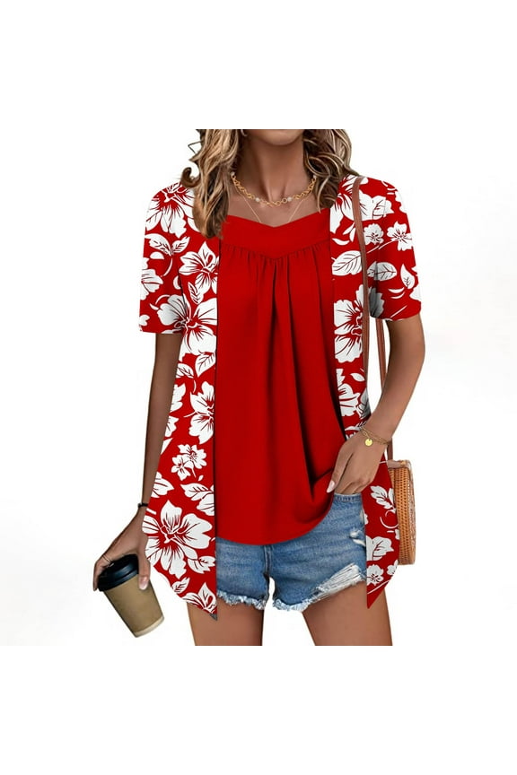 Womens Floral Shirt Short Sleeve Flowy Shirts V Neck Casual Tops Womens Tops Trendy L