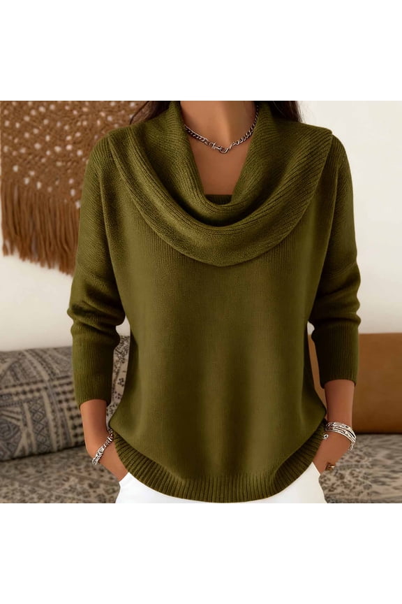 Womens Green Sweaters Cozy Cowl Neck Pullover Sweater Knit Long Sleeve Dressy Casual Shirts Tops for Women