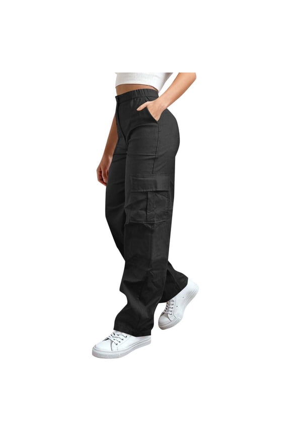 Womens Hiking Pants Travel Black Cargo Pants Wide Leg Tall High Waisted Pants for Women