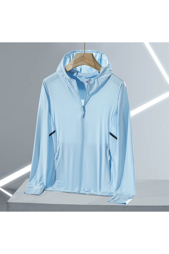 Womens Hooded Jackets Nylon Blue Lightweight Zip Up Jackets Workout Tops for Women with Thumb Holes 4XL