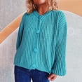 thumbnail image 1 of Qulqfy Womens Lantern Sleeve Cardigan Sweater Chunky Fall Blue Button Up Sweaters Crew Neck Fall Tops for Women S, 1 of 3