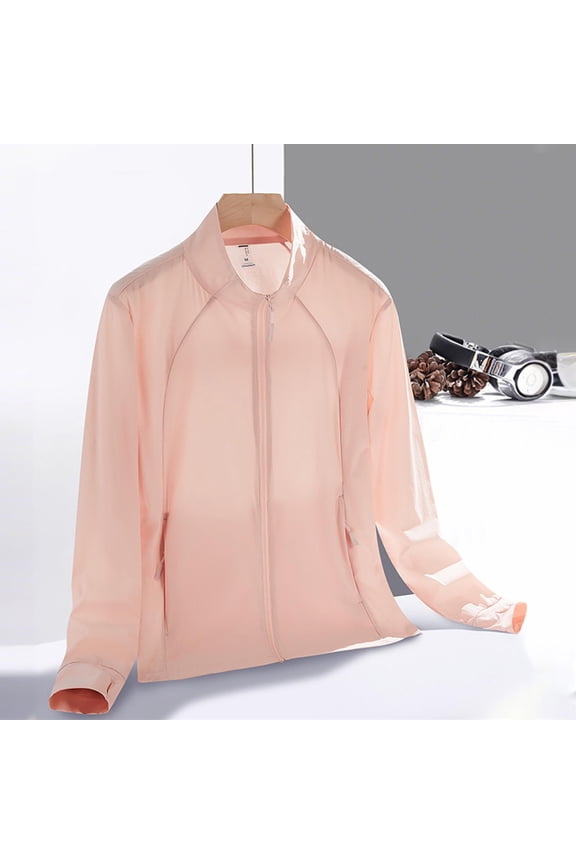 Womens Lightweight Jackets Sun Protection Zip Up UPF 50+ Athletic Nylon Jackets Pink Tops for Women M