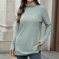thumbnail image 1 of Qulqfy Womens Long Sleeve Tops Dressy Casual Turtleneck Knitting Cotton Green Blouses Fall Tunic Shirts for Women, 1 of 7