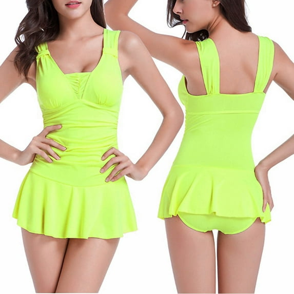 Qulqfy Womens One Piece Swimsuits Cotton Modest Tummy Control Swim Dress Tankini High Waisted Slimming Swimwear Womens Bathing Suits M