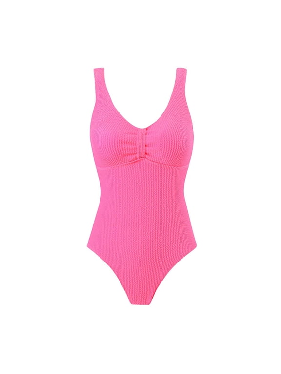 Womens One Piece Swimsuits Ribbed Tummy Control Slimming Bikini V Neck High Waisted Swimwear Bathing Suits for Women Over 60 L