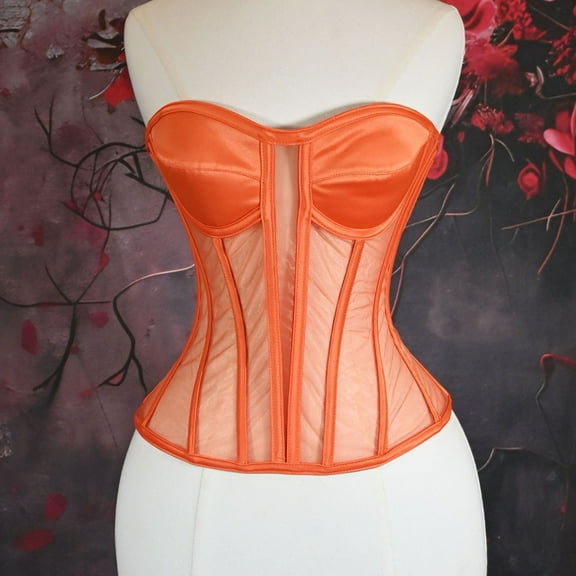 Qulqfy Womens Orange Corset Top Plus Size Overbust Shapewear Strapless Soft Cup Boned Solid Corset Tops for Women