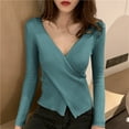 thumbnail image 1 of Qulqfy Womens Pullover Sweaters Cozy Blue V Neck Sweater Long Sleeve Petite Knit Fashion Shirts Tops for Women, 1 of 5
