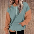 thumbnail image 1 of Qulqfy Womens Pullover Sweatshirts Long Sleeve Blue Color Block Drop Shoulder Sweatshirts Women's Fall Tops M, 1 of 7