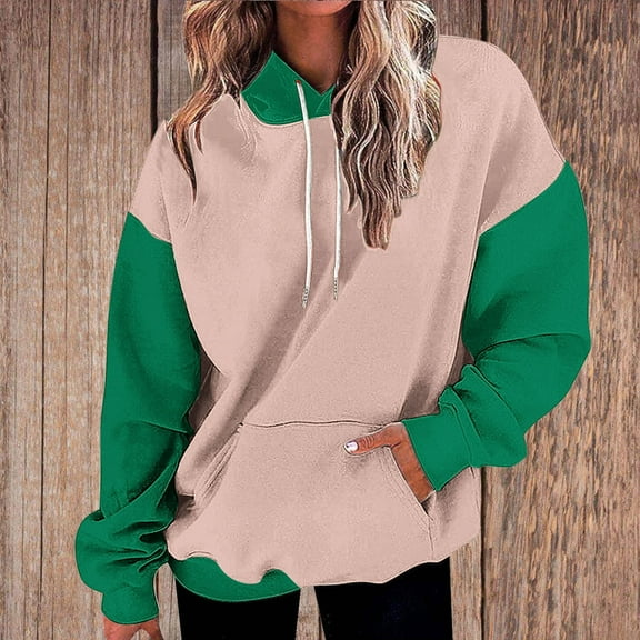 Qulqfy Womens Pullover Sweatshirts Long Sleeve Color Block Drop Shoulder Sweatshirts Pink Women's Fall Tops S