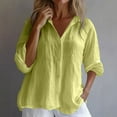 thumbnail image 1 of Qulqfy Womens Shirt Business Casual Cotton Linen Long Sleeve Yellow Button Down Shirts Spring Collared Tunic Summer Tops for Women XL, 1 of 7
