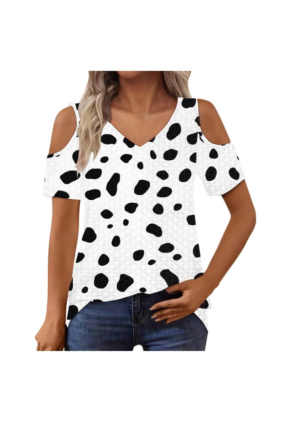 Womens Shirt Graphic Cold Shoulder Short Sleeve Cutout Shirts V Neck Casual Tops Womens Business Casual Tops L