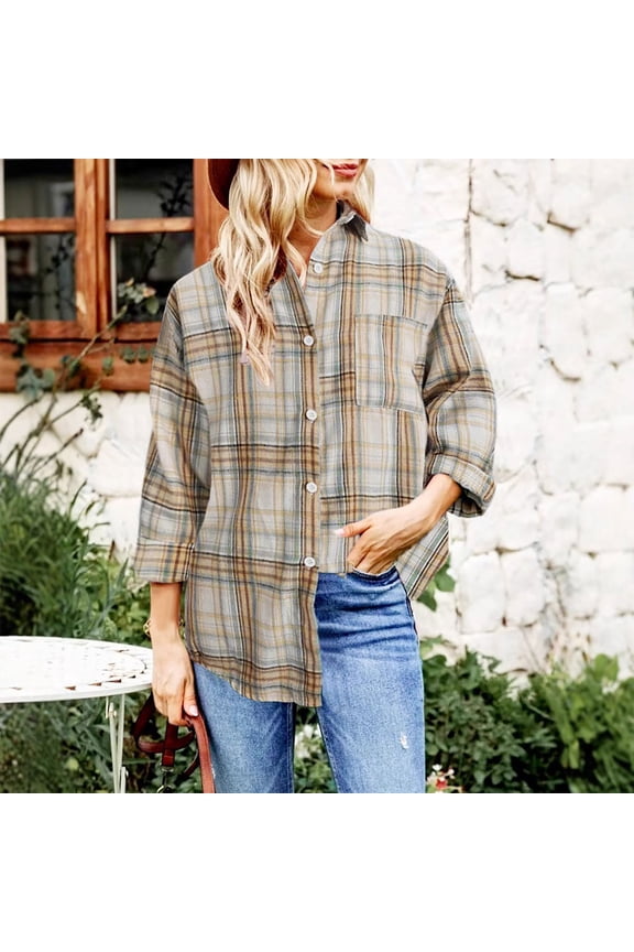 Womens Shirt Long Sleeve Plaid Green Linen Button Down Shirts Dressy Casual Collared Spring Summer Shacket for Women XXL