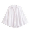 thumbnail image 1 of Qulqfy Womens Shirt White Linen Bell Sleeve Button Down Shirts Summer Solid Spring Work Collared Tops for Women L, 1 of 3