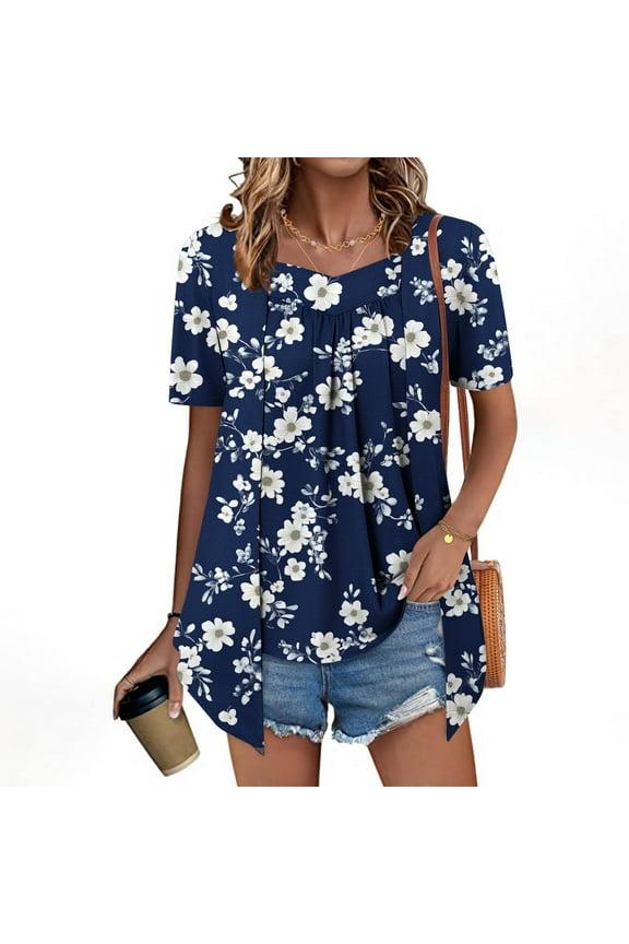 Womens Shirts Short Sleeve Flowy Floral Shirts Casual V Neck Tops Womens Tops Dressy XL