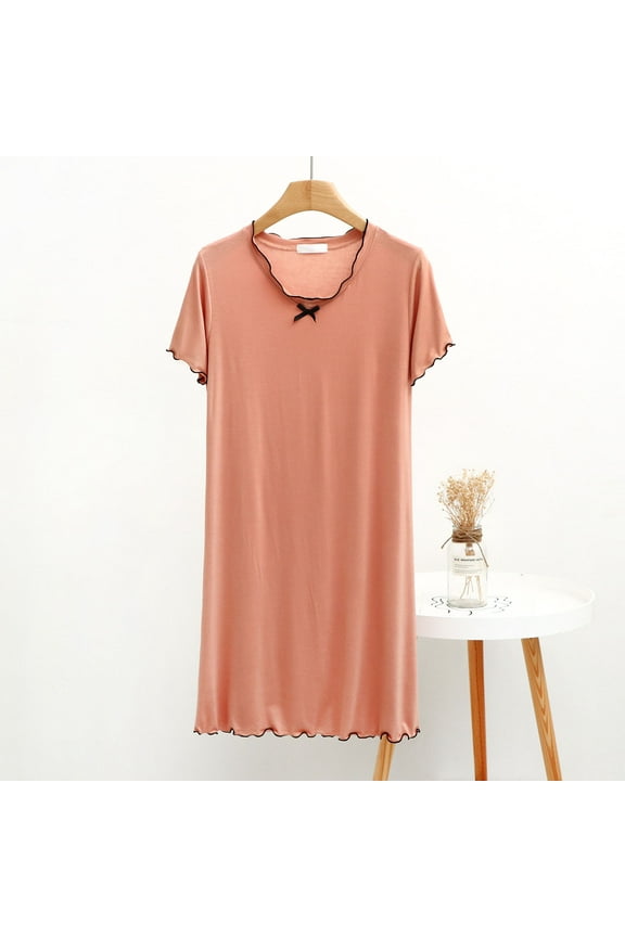 Womens Soft Robes Pure Orange Silk Casual Ruffle Trim Short Sleeve Modal Sleepwear Women Pajamas L