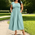 thumbnail image 1 of Qulqfy Blue Womens Summer Dresses Casual Boho Maxi Plus Size Long Sleeve Square Neck Plain Ruched Flowy Corset Beach Long Dresses with Pockets L, 1 of 9