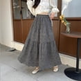 thumbnail image 1 of Qulqfy Womens Summer Maxi Peasant Long Skirts Boho Flowy Ruffle Elastic Waist Gray Skirts for Women OS, 1 of 5