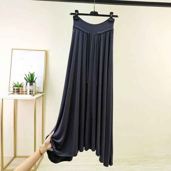 Qulqfy Womens Summer Maxi Peasant Long Skirts Elegant Boho Flowy Plus Size Ruched Dark Gray Skirts for Women 4XL