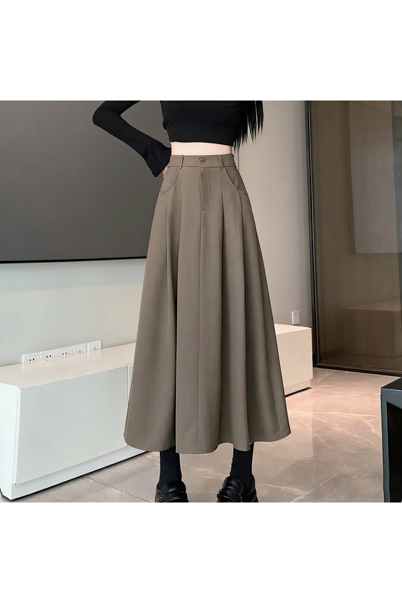 Womens Summer Maxi Peasant Long Skirts Flowy Ruched Boho Ruched Coffee Skirts for Women L