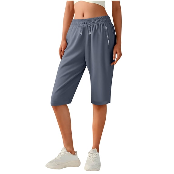 Qulqfy Womens Summer Shorts High Waisted Gray Wide Leg Quick Dry Shorts Knee Length Casual Workout Shorts for Women XL