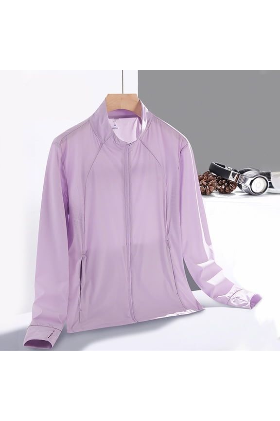 Womens Sun Protection Jackets Lightweight Zip Up UPF 50+ Purple Nylon Jackets Women Athletic Tops XL