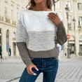 thumbnail image 1 of Qulqfy Womens Sweaters Crew Neck Plus Size Gray Pullover Color Block Long Sleeve Business Casual Knitted Shirts Fall Sweaters for Women XL, 1 of 8