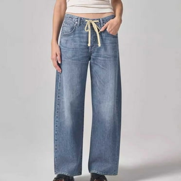 Qulqfy Womens Sweatpants Plus Size Denim High Waist Drawstring Wide Leg Zipper Jeans Womens Lounge Pants Plus Size L