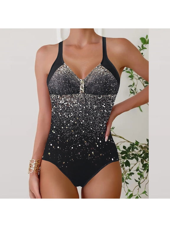 Womens Swimsuits One Piece Tummy Control Modest Plus Size Bikini Open Back V Neck Slimming Swimwear Bathing Suits for Women Over 60 3XL