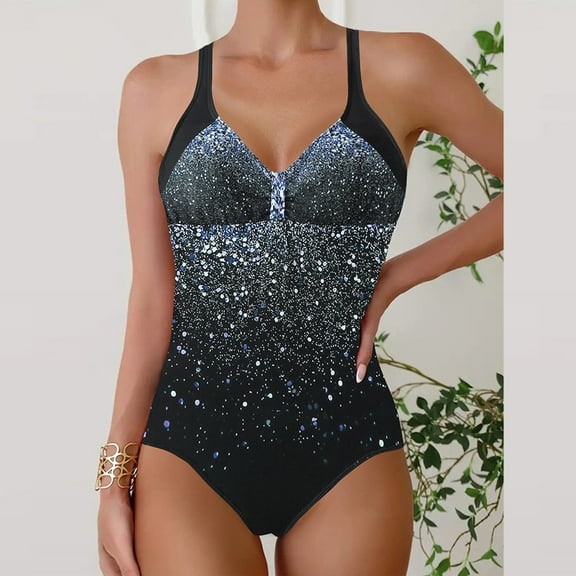 Qulqfy Womens Swimsuits One Piece Tummy Control Modest Plus Size Bikini V Neck Slimming Open Back Swimwear Womens Bathing Suit XXL