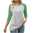 thumbnail image 1 of Qulqfy Womens Tops Trendy Raglan 3/4 Length Sleeve Plus Size Spring Shirts Tunic Color Block Crew Neck Fall Tops Womens Blouses 5XL, 1 of 4