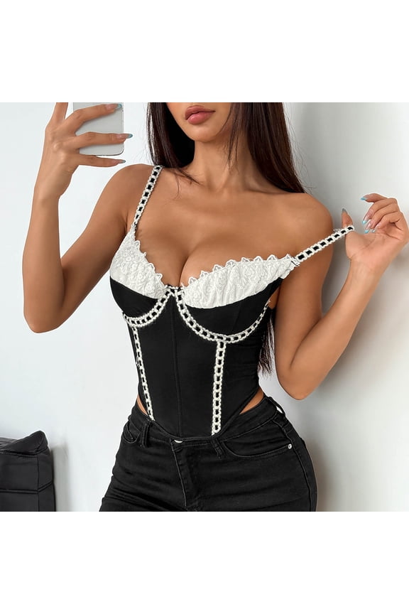 Womens Underbust Corset Mermaid Black Bustier Solid Boned Fashion with Straps Corset Tops for Women