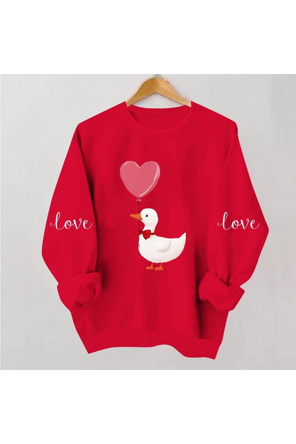 Womens Valentines Day Tops Dating Petite Tunic Graphic Sweatshirts Cute Red Long Sleeve Crew Neck Shirts for Women S