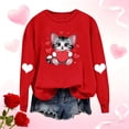 thumbnail image 1 of Qulqfy Womens Valentines Day Tops Long Sleeve Cat Print Dating Sweatshirts Crew Neck Gray Workout Cute Shirts for Women L, 1 of 5