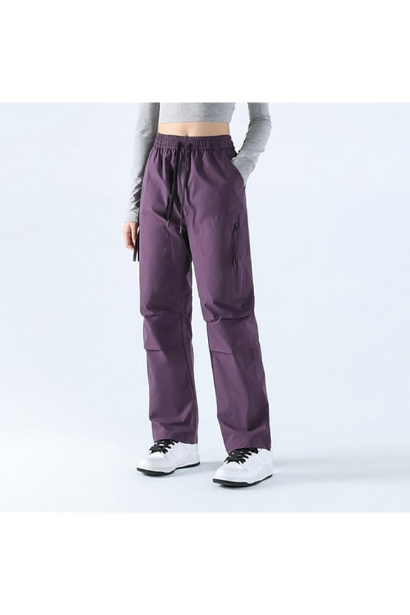 Womens Waterproof Pants Hiking Outdoor Wind Resistant Purple Pants Casual Women's Drawstring Trousers 4XL