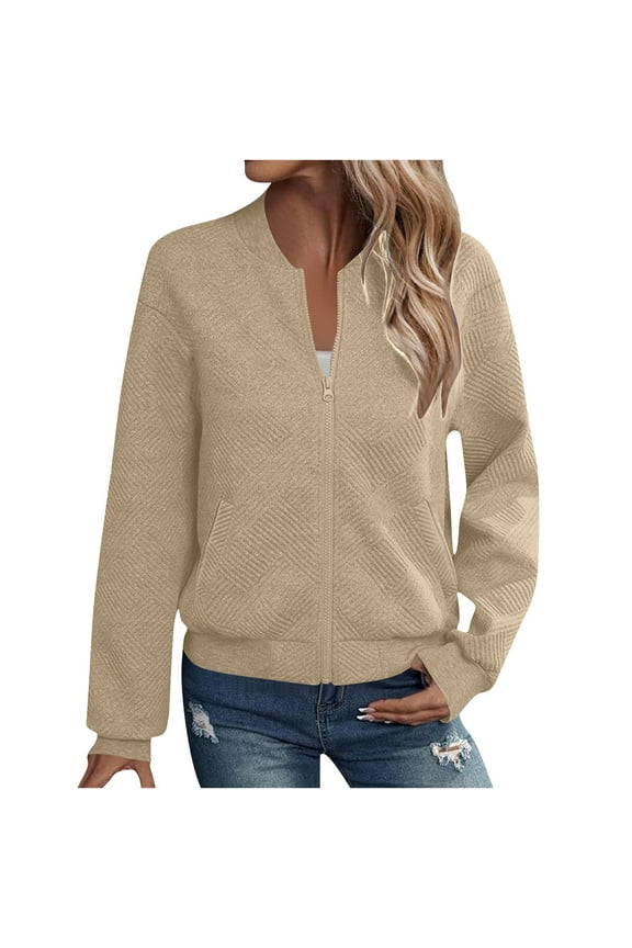 Womens Zip Up Jackets Varsity Yellow Solid Color No Hood School Jackets Nylon Coats for Women L