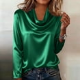 thumbnail image 1 of Qulqfy Work Blouses for Women Satin Green Cowl Neck Silk Blouse Pure Long Sleeve Shirt Women Tops Trendy L, 1 of 5