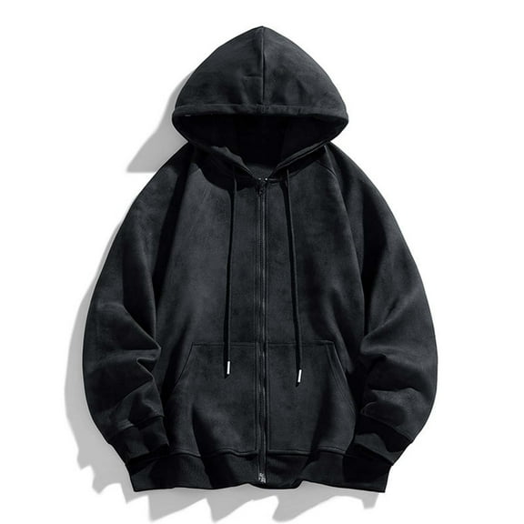 Qulqfy Workout Big And Tall Hoodies for Men Fall Zip-Up Casual Black Hooded Long Sleeve Sweatshirts Varsity Jacket Men L