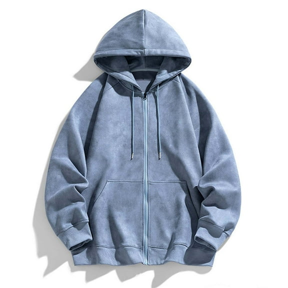 Qulqfy Workout Men Hoodie Fall Blue Casual Zip-Up Long Sleeve Hooded Plain Sweatshirts Mens Cardigan S